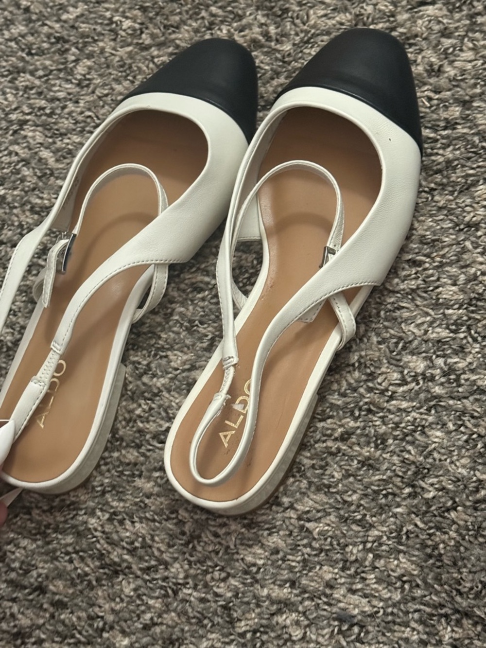ALDO White Slingback Flats with Black Cap Toe